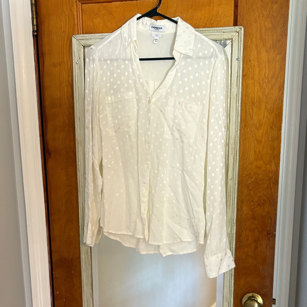 Express White Polka Dot Button Down Shirt